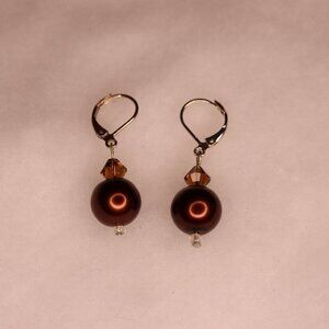 Bronze pearl style beaded drop earrings classic vintage 1920s style
